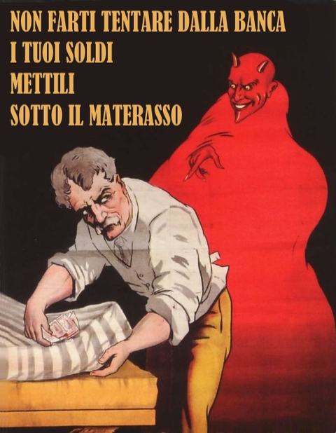 Il diavolo tentatore suggerisce di mettere i soldi in banca.