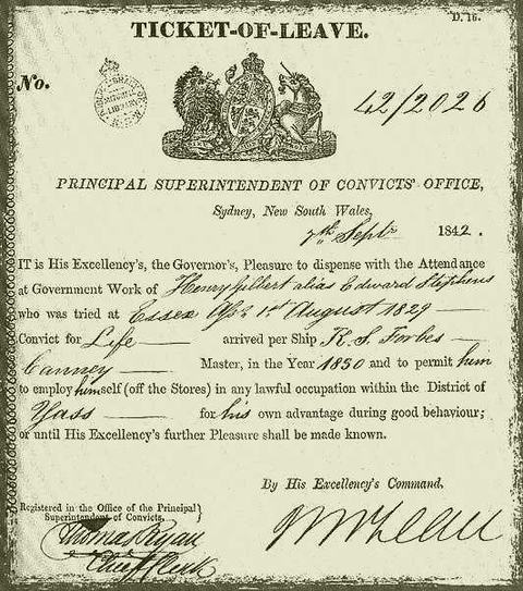 Un "ticket of leave" rilasciato nel Nuovo Galles del Sud nel 1850. Un antenato del "documento d'identità unico".