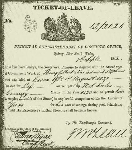 Un "ticket of leave" rilasciato nel Nuovo Galles del Sud nel 1850. Un antenato del "documento d'identità unico".